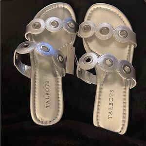 Talbots Camy Eyelet Metallic Silver leather slide Sandals size 7